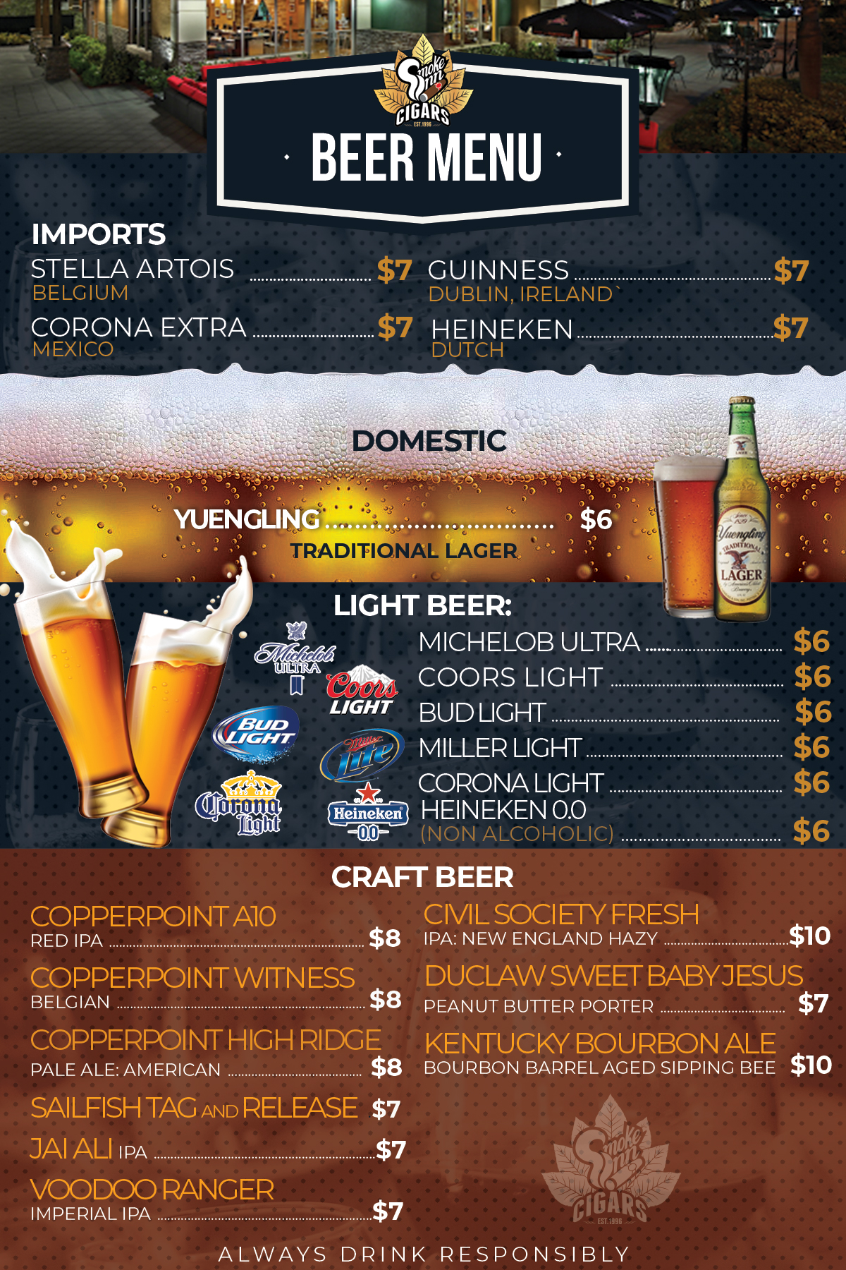 Smoke Inn Cigars Boynton Bar Menu